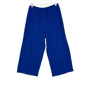ALEX EVENINGS Pants‎ Womens Large Royal Blue Wide Leg Cropped Palazzo Gauzy